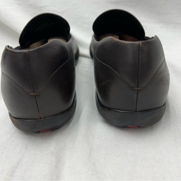 Authentic PRADA Driving Penny Loafers US Size 11 Brown Leather Rubber Soles - Picture 7 of 14